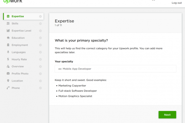 Upwork Freelancer 7 Upwork application page 1